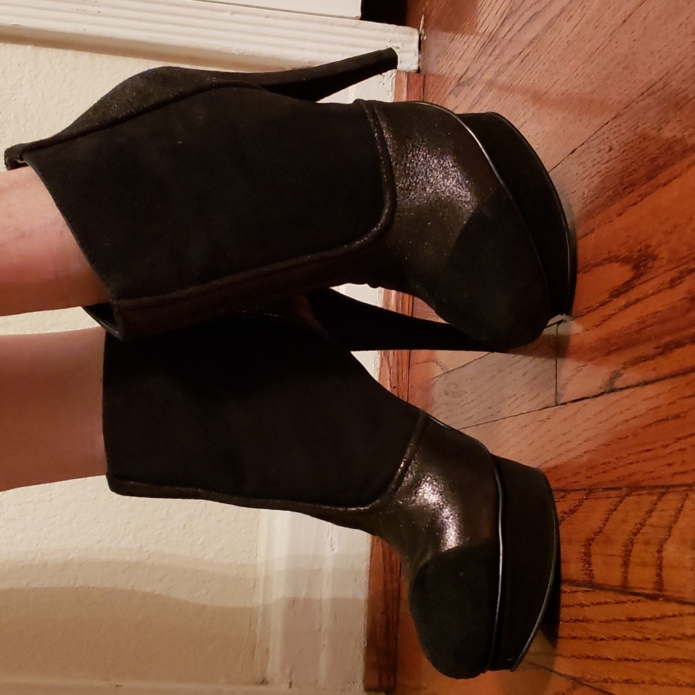 High heeled suede ankle boots